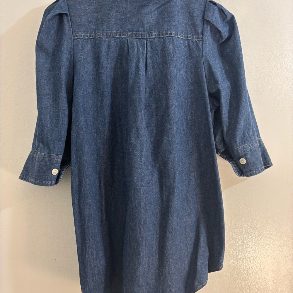 KMJ Signature Ruffle Collar Denim Botton-Down Shirt with 3/4 Sleeves, Size Small - Picture 5 of 12